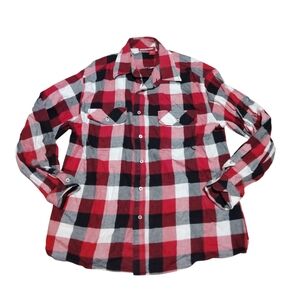 Vintage Rocawear Plaid Flannel Shirt Red Black White For Men XL 100% Cotton
